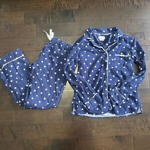 Kate Spade Navy Blue & White Polka Dot Button Up Pajamas - Size XS